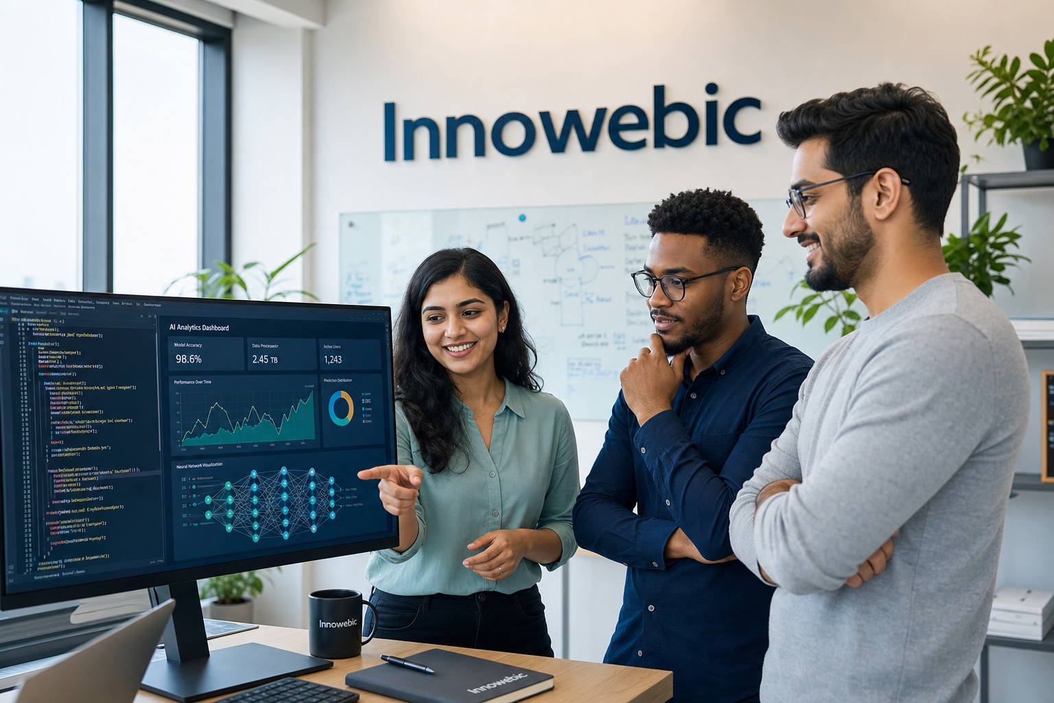 Innowebic team collaborating on AI software